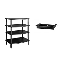 Pangea Audio Vulcan Rack and Drawer Bundle Black Four Shelf Audio Rack Media Stand Components Cabinet and Duo Media Storage Drawer 2 Inch High