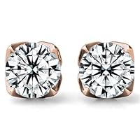 FACTES JEWELS Round Cut D Color Moissanite Diamond Stud Push Back Flower Setting Earrings in 14k Solid Gold and Silver