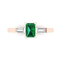 1.02ct Emerald Baguette cut 3 stone Solitaire with Accent Simulated Green Emerald designer Statement Ring 14k Rose Gold