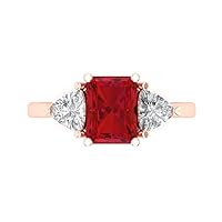 Clara Pucci 3.05 ct Emerald Trillion cut 3 stone Solitaire accent Stunning Simulated Pink Tourmaline Modern Promise Statement Ring 14k Rose Gold
