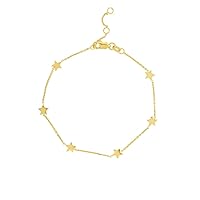 14k Yellow Gold 6 Star Stations 6.25 6.75 7.25 Adjustable Bracelet 7.25 Inch Jewelry for Women