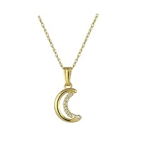 Children 14K Yellow Gold Moon Pendant Necklace For Girls (15 inches)