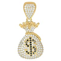 10k Yellow Gold Mens White Black CZ Cubic Zirconia Simulated Diamond Moneybag Currency Charm Pendant Necklace Jewelry Gifts for Men