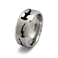 Tungsten Carbide Wedding Band for Men Engraved Hammerhead Head Shark Design Comfort Fit Ring TCR871