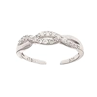 925 Sterling Silver With Rhodium Finish White CZ Cubic Zirconia Simulated Diamond Infinity Type Top Fancy Toe Ring Jewelry for Women