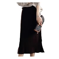 Autumn Winter Women 100% Wool Skirt Knitted Long Casual Thick High Waist Split Cashmere Skirt
