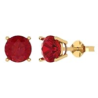 2.9ct Round Cut Solitaire Simulated Red Ruby Unisex Pair of Stud Earrings 14k Yellow Gold Push Back conflict free Jewelry