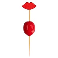 Restaurantware 2.75 Inch Cocktail Skewers 1000 Sexy Lips Appetizer Skewers - Pointed Sturdy Red Bamboo Fancy Toothpicks Disposable For Fruits Sandwiches Or Garnishes
