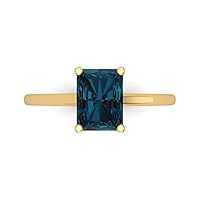 Clara Pucci 2.1 ct Emerald Cut Solitaire London Blue Topaz Classic Anniversary Promise Engagement ring Solid 18K Yellow Gold for Women