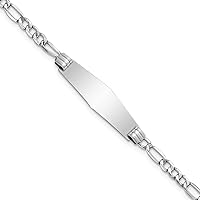 Jewels By Lux Engravable Personalized Custom 14K White Gold Solid Soft Diamond Shape Figaro Link ID Bracelet For Men or Women Length 7 inches Width 7.8 mm With Lobster Claw Clasp