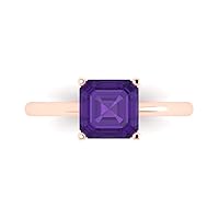 Clara Pucci 2.0 carat Asscher Cut Solitaire Natural Purple Amethyst Proposal Wedding Bridal Anniversary Ring 18K Rose Gold