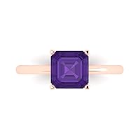 1.9ct Asscher Cut Solitaire Natural Amethyst Proposal Wedding Bridal Designer Anniversary Ring 14k Rose Gold for Women