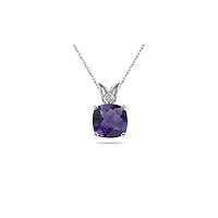 1.62-2.36 Cts of 8 mm AAA Cushion Checker Board Amethyst Scroll Solitaire Pendant in 14K White Gold