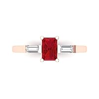 1.15 Emerald Baguette cut 3 stone Solitaire W/Accent Simulated Ruby Anniversary Promise Engagement ring 18K Rose Gold