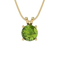 1.0 ct Round Cut Genuine Natural Green Peridot Gem Solitaire Pendant Necklace With 16