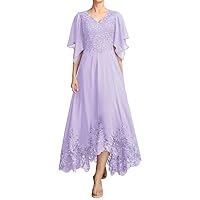 Lace Applique Mother of The Bride Dresses with Sleeves Ruffles Long Chiffon Formal Dress