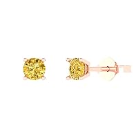 Clara Pucci 0.6ct Round Cut Solitaire Fine Jewelry Natural Yellow Citrine gemstone Pair of Stud Earrings 14k Pink Rose Gold Push Back
