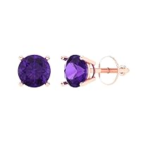 1.50 ct Brilliant Round Cut Solitaire Natural Purple Amethyst Pair of Stud Everyday Earrings Solid 18K Rose Gold Screw Back