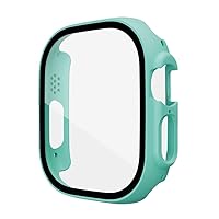 Glass+case for Apple Watch Series Ultra 49mm Smart Watch PC Screen Protector Bumper Tempered Accessories iwatch Ultra Cover (Color : Cyan blu, Size : 49mm Series Ultra)