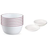 Corelle,Glass 28oz Red Band Bowl 6pk & Vitrelle 6-Piece Bowl Set, Triple Layer Glass and Chip Resistant, 20-Oz Lightweight Round Bowls, Winter Frost White