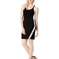Women's Sleeveless Snap Bodycon Dress (X-Large, Deep Black)