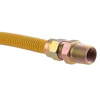 Eastman 36 Inch x 1/2 Inch OD Flexible Gas Line Connector with (2) 1/2 Inch MIP Fitting Ends for Natural Gas and Liquid Propane, Stainless Steel, Yellow, 20YE505036B