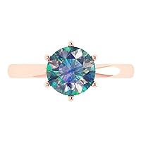 Clara Pucci 2.05 ct Round Cut Solitaire real VVS1 Blue Moissanite Classic Statement Anniversary Promise Engagement ring in 18K rose Gold