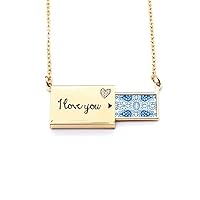 Talavera Blue Flower Ilustration Pattern Letter Envelope Necklace Pendant Jewelry