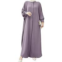 IKADEX Women Batwing Sleeve Abaya Button Loose Fit Long Maxi Muslim Dress Islamic Kaftan Prayer Robe
