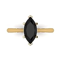 1.50 ct Marquise Cut Solitaire Genuine Natural Black Onyx Engagement Wedding Bridal Promise Anniversary Ring 14k Yellow Gold