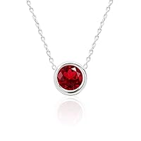 Natural Gemstone Ruby Necklace Pendant Round 3 mm Bezel Setting 14k White Gold 18 Inches Chain