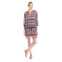 AGB Women's Bohemian Chic Trapeze Dress with Tie Neck, Multi, 12