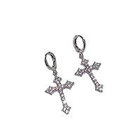 2024 Fashion Silver Color Cross Star Zircon Stud Earrings For Women Girl Korean Four-Pointed Star Personality Earrings Jewellery