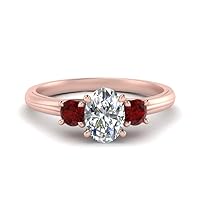 Choose Your Gemstone Classic Three Stone Ring Rose Gold Plated Oval Shape 3 Stone Engagement Rings Affordable for Your Girlfriend, Wife, Partner Wedding US Size 4 to 12