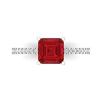 Clara Pucci 1.63ct Brilliant Asscher Cut Solitaire with Accent Simulated Red Ruby designer Modern Statement Ring Solid 14k White Gold