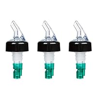 (Pack of 3) Measured Liquor Bottle Pourers, 0.75 oz, Clear Spout Bottle Pourer with Green Tail and Black Collar, Measured Pour Spouts by Tezzorio