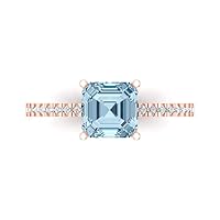 Clara Pucci 1.76 Brilliant Asscher Cut Solitaire W/Accent Natural Sky Blue Topaz Anniversary Promise Wedding ring Solid 18K Rose Gold