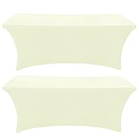 2 Pack 6 Ft Ivory Spandex Table Cover Fitted Rectangular Tablecloth Stretchable Fabric Lycra Table Cloth 6 ft Wrinkle-Free for Party Tradeshows Banquet Weddings Cocktail
