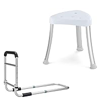 Pack of OasisSpace Bed Rail and Corner Shower Stool - Bedside Fall Prevention Grab Bar Mobility Aid for Elderly Seniors, Handicap