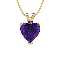 Clara Pucci 2.0 ct Heart Cut Genuine Natural Purple Amethyst Solitaire Pendant Necklace With 16