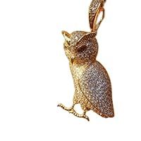 DTJEWELS 3.00 CT Round Cut Pave Set VVS1 Diamond Owl Bird Charm Pendant For Men's for Valentine Day 14K Yellow Gold Over Sterling Silver