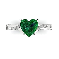 Clara Pucci 2.13ct Heart Cut Criss Cross Solitaire Halo Simulated Green Emerald Designer Wedding Anniversary Bridal Ring 14k White Gold