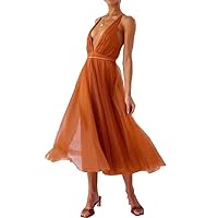 Women's Sexy V-Neck Midi Dress Sleeveless Summer Beach Long Dress Flowy Casual Dress for Women