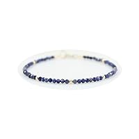 Natural Blue Sapphire 3mm Round Shape Faceted Cut Gemstone Beads 7 Inch Silver Plated Clasp Bracelet For Men, Women. Natural Gemstone Link Bracelet. | Lcbr_01704