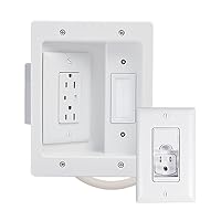 Legrand - OnQ In Wall TV Power Kit, TV Outlet Box Supports 5.1 Speaker System, TV Outlet Wall Kit to Hide Cords, Recessed TV Outlet Design Saves Space and Works with All Plugs, White, CPS306WV1