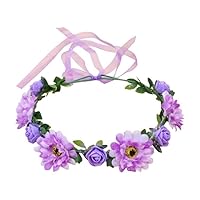 Rose Flower Crown for Women Girls Romantic Hair Wreath Halo Garland Headpiece Wedding Birthday Party Maternity Photo Props (Purple)