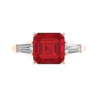 Clara Pucci 3.6 ct Asscher Baguette cut 3 stone Solitaire W/Accent Simulated Ruby Anniversary Promise Engagement ring 18K Rose Gold