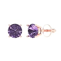1.1 ct Brilliant Round Cut Solitaire Genuine Simulated Alexandrite Pair of Stud Earrings Solid 18K Rose Gold Screw Back