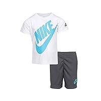 Nike Boy`s Dri-Fit T-Shirt & Shorts 2 Piece Set (White(76F024-G1A)/Blue/Grey, 2T)
