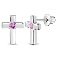 925 Sterling Silver Tiny Cubic Zirconia Cross Screw Back Earrings For Toddlers & Young Girls - Stylish Cross Earrings for Kids for Baptism or Communions - Special Religious Earrings For Girls